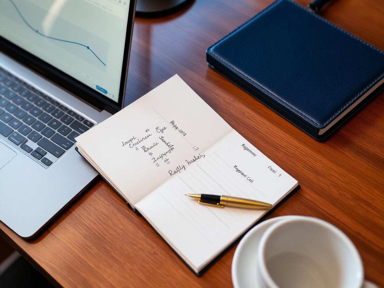 Solo consultant's organized engagement workflow with a laptop project timeline, retainer schedule notebook, and labeled client folders at the Kuuni Partners office